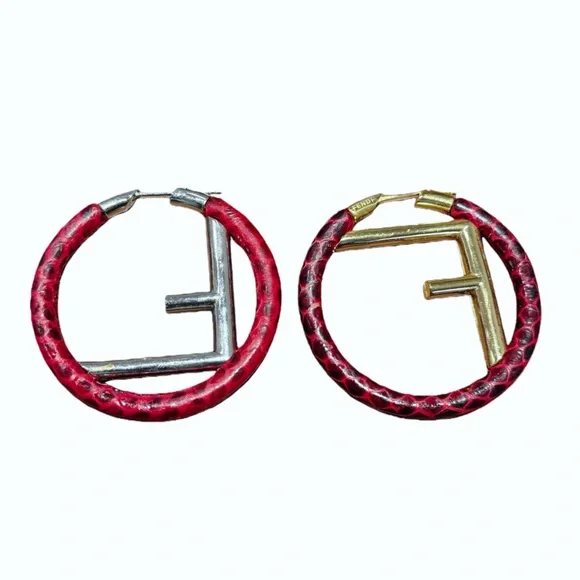 Fendi Red and Gold Hoop Earrings - Picture 1 of 7